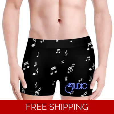 Le Studio White Music Notes Custom Men's Boxer Briefs